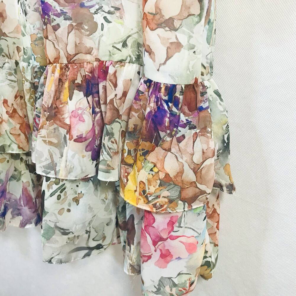 Donna Degnan Feminine Floral Tiered Ruffle Half Sleeve Dress Size 12 - Picture 6 of 9